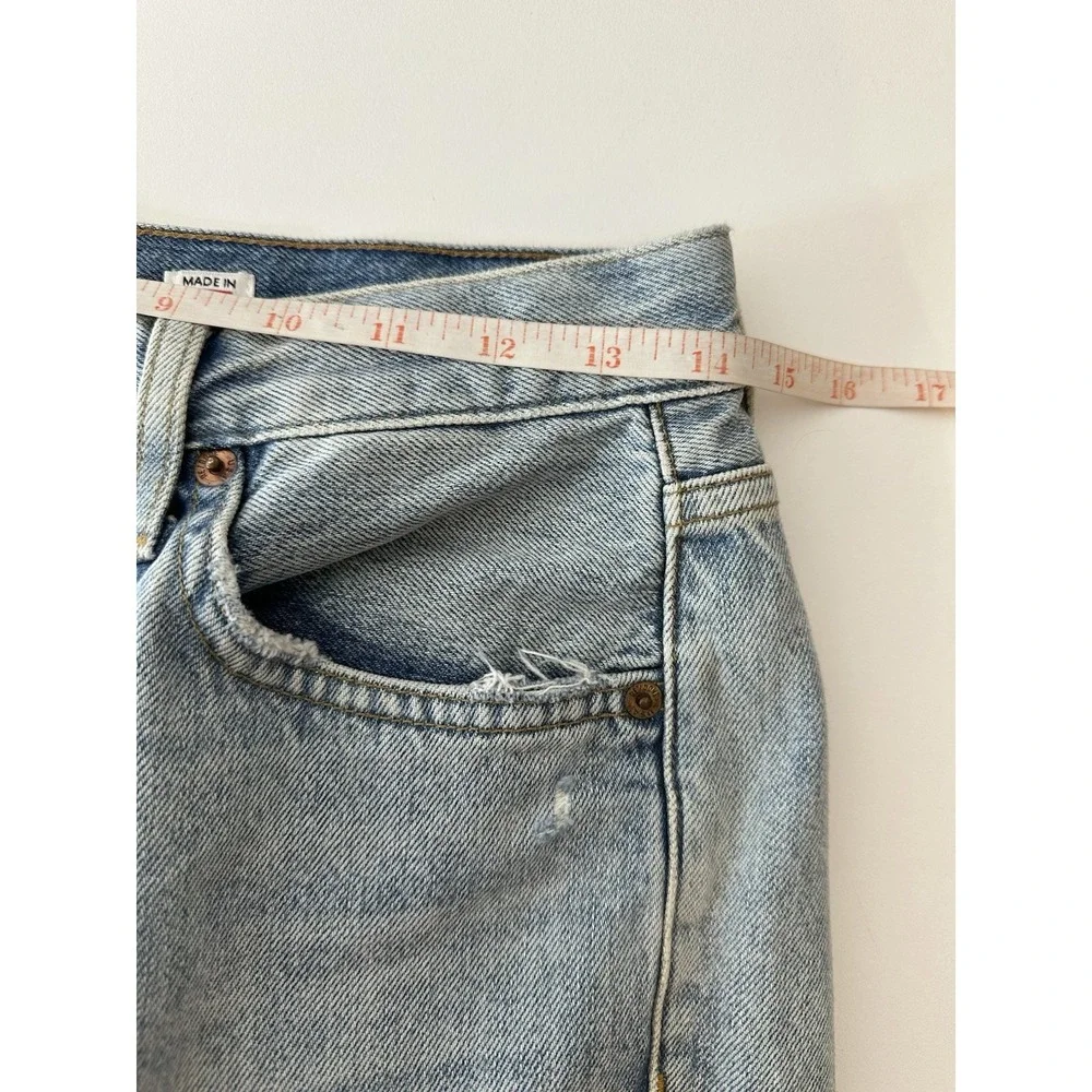 Re/Done 80's Long Short High Rise Jean 27  Denim Blue Raw Hem Button Fly‎ New